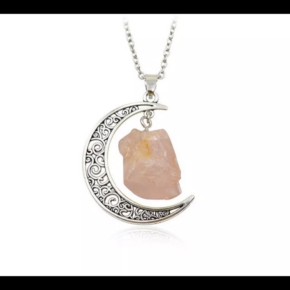 Rose Quartz Crescent Moon Necklace Boho Balance